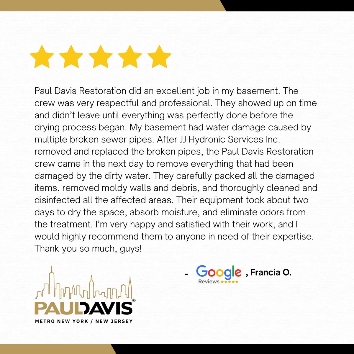 pauldavisnynj's tweet image. 💧 Water damage? We’ve got it handled.

&quot;Respectful, professional, and didn’t leave until everything was perfectly done.&quot;
Another basement restored, another happy customer! 🙌

#PaulDavisRestoration #WaterDamageHelp #FiveStarService