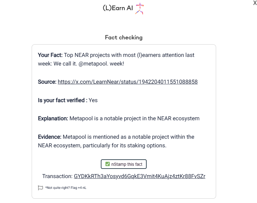 airdropicox's tweet photo. Making AI Transparent and Verifiable - superpower of NEAR protocol! I just nStamped this Fact Check agent respond at @LearnNEAR https://t.co/vtJuSM9azA