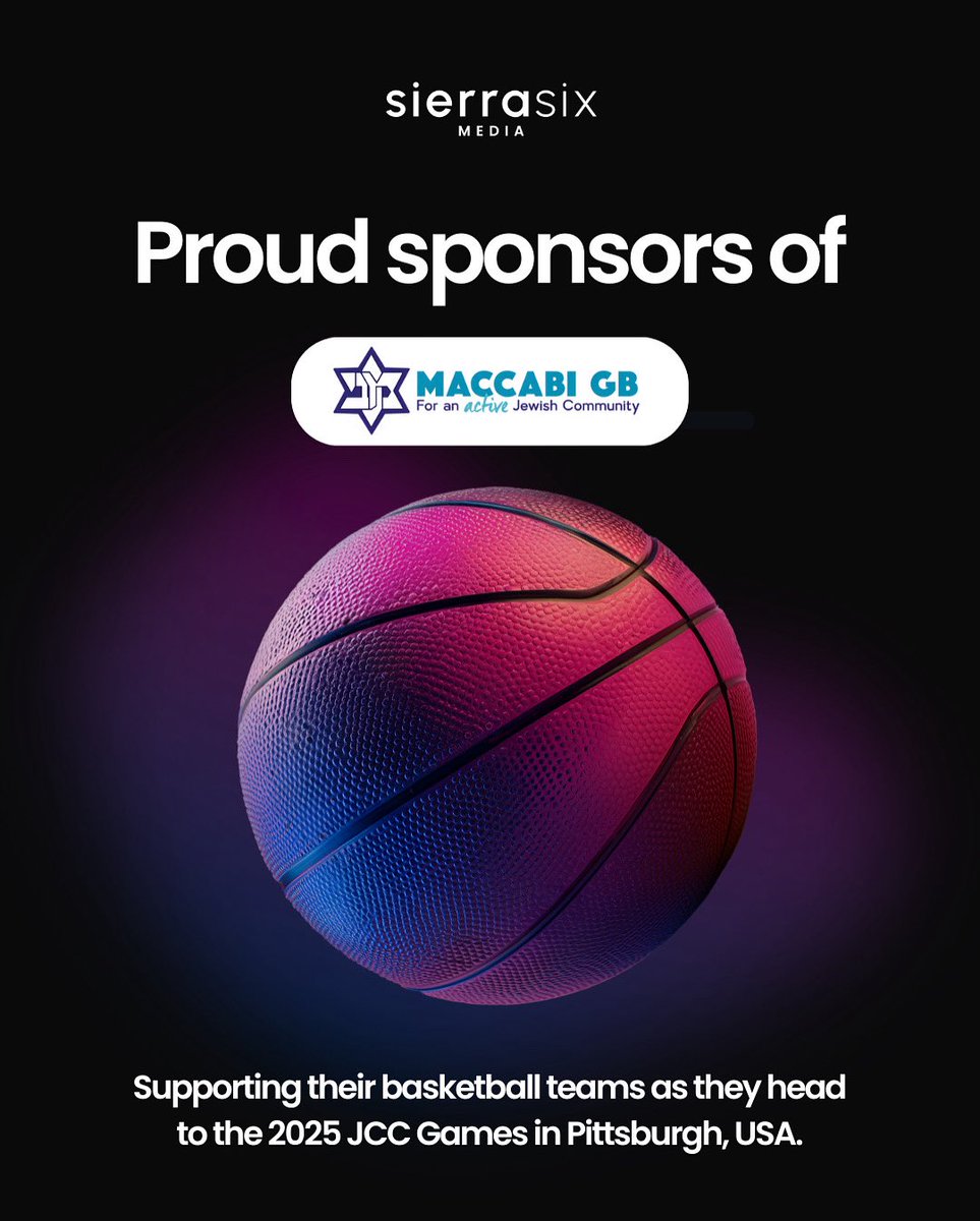 Proud sponsors of Maccabi GB’s basketball teams! 🏀🫶
 
For the first time in 15 years, Maccabi GB is sending basketball teams to the JCC Games and Sierra Six Media is proud to have contributed to making it happen.
 
This August, two teams will head to Pittsburgh to represent