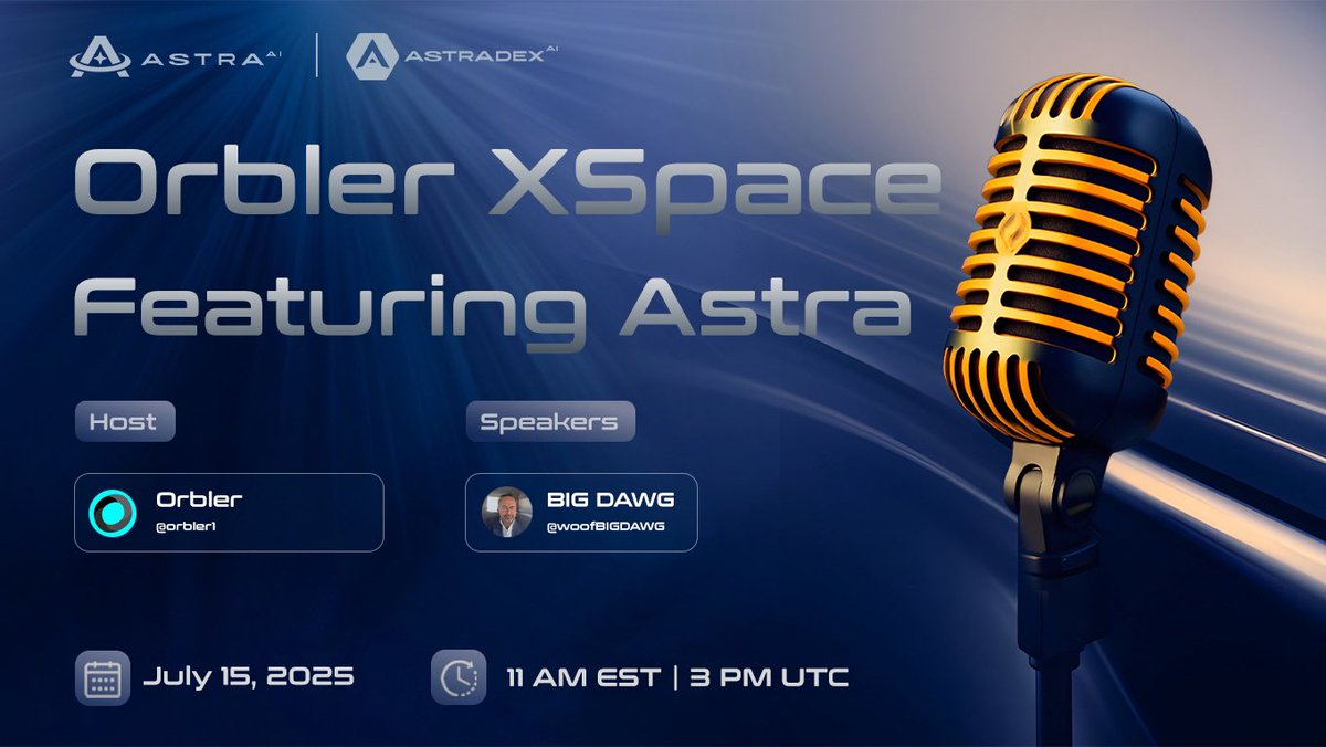 AstraLabs_Inc's tweet image. 🎙 You’re invited to a special X Space Hosted by @Orbler1 🎙

Join us today as @woofBIGDAWG, our Head of Communications at Astra Labs, takes the mic in a live X Space hosted by @Orbler1.

He’ll be sharing key updates, ecosystem insights, and what’s coming next for AstraAI + some…