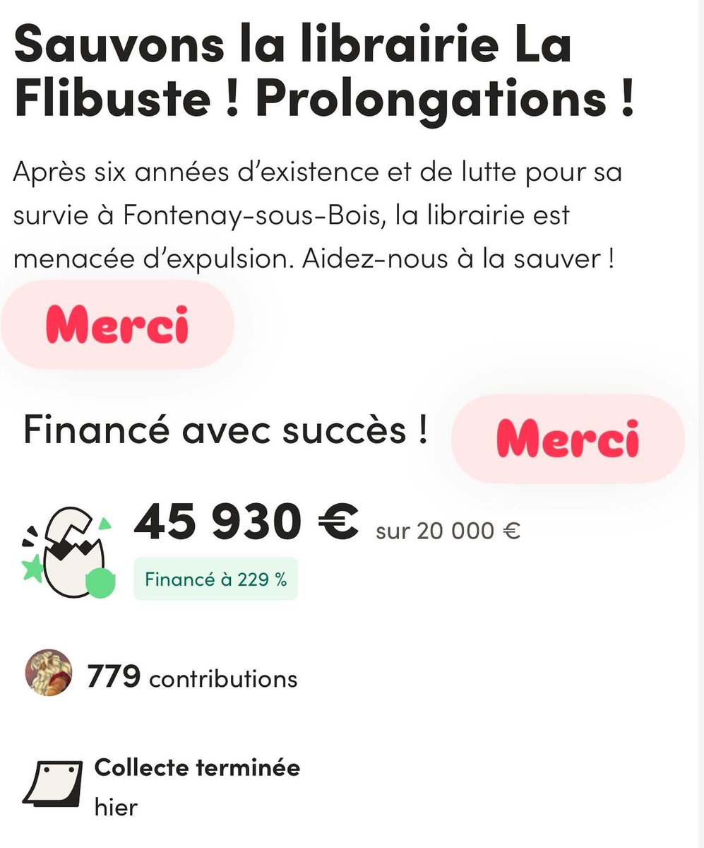 LaFlibuste_Lib's tweet image. Cette fois-ci c’est la fin ! 
La cagnotte est définitivement close, sans aucune prolongation. 

Merci pour tout votre soutien, aussi bien financier que moral ! Cela nous a fait chaud au cœur. 

Vive vous ! Vive les livres ! Vive l’entraide !