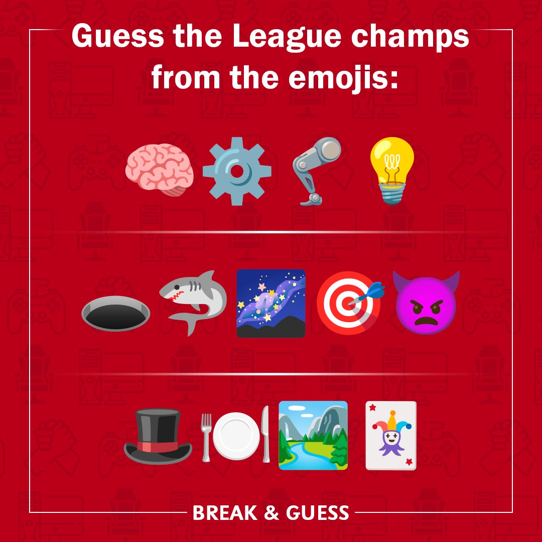 KITKATGaming's tweet image. 🚨 Scroll break! 🚨
Can you name these three champions based on the emojis?