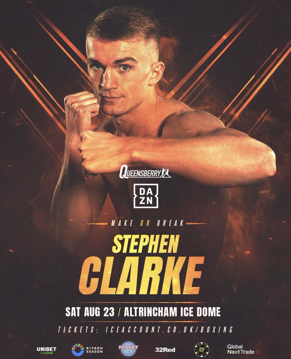 steclarke01's tweet image. Back out on the 23rd of August on @Queensberry Rafferty vs Chamberlain show at Altrincham Ice Dome!
Ticket Prices Are:
Hospitality- sold out β
Β£150- Floor
Β£100- Floor
Β£75- Floor/Tier
Β£65- Tier
Β£55- Tier
All support is really appreciated π₯
