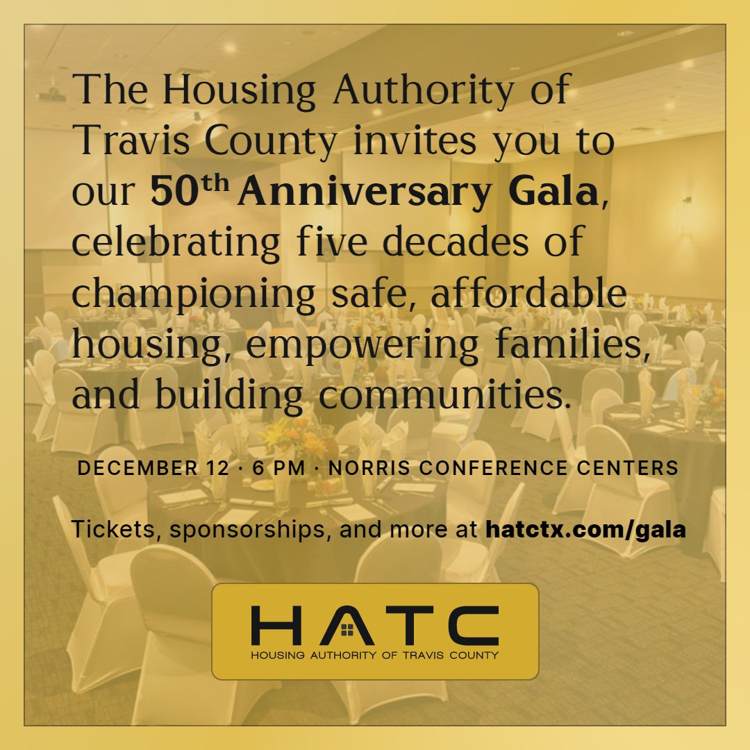 hatctx's tweet image. For five decades, we have been dedicated to championing safe, affordable housing, empowering families, and building strong communities throughout Travis County. This gala is a celebration of that journey and the bright future ahead. Learn more at hatctx.com/gala