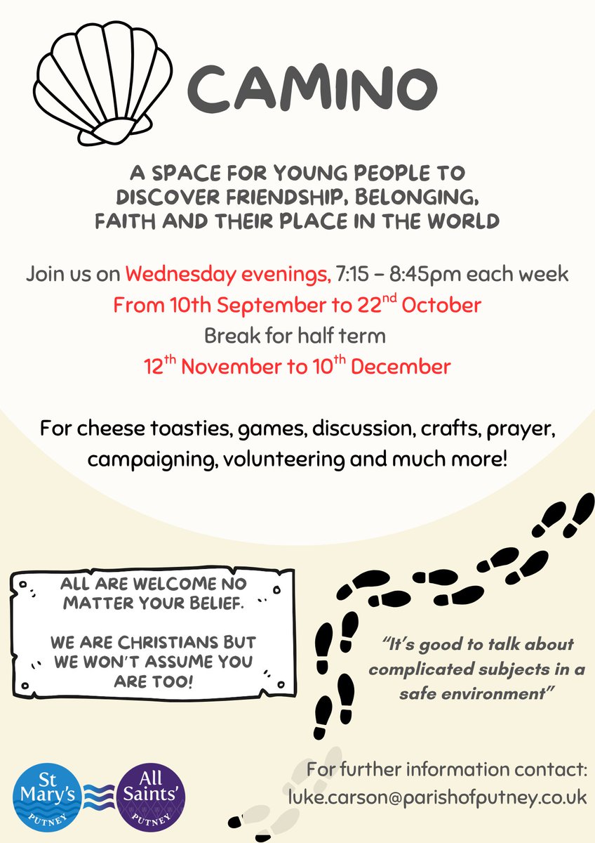 Before we all break up for the summer holidays, do take a note of our Camino dates for next term! <a href="/StMarysPutney/">St Mary’s, Parish of Putney</a> #Youth #friendship #belief