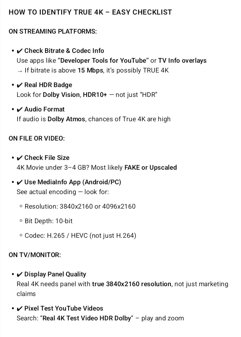 DMIndiaCRSIAW's tweet photo. True 4K 
vs 
Fake ShowBiz 4K

Comparison &amp; Checking Methods 

NOT All GLITTERS ARE GOLD &amp; VALUABLES 

#UltraHD  
#True4K  
#VideoQuality 
#4KContent  
#HDVs4K  
#MediaQuality  
#4KStreaming  
#VideoResolution  
#TrueVsFake4K  
#EntertainmentQuality  
#DigitalContent https://t.co/roZP2f5i0W