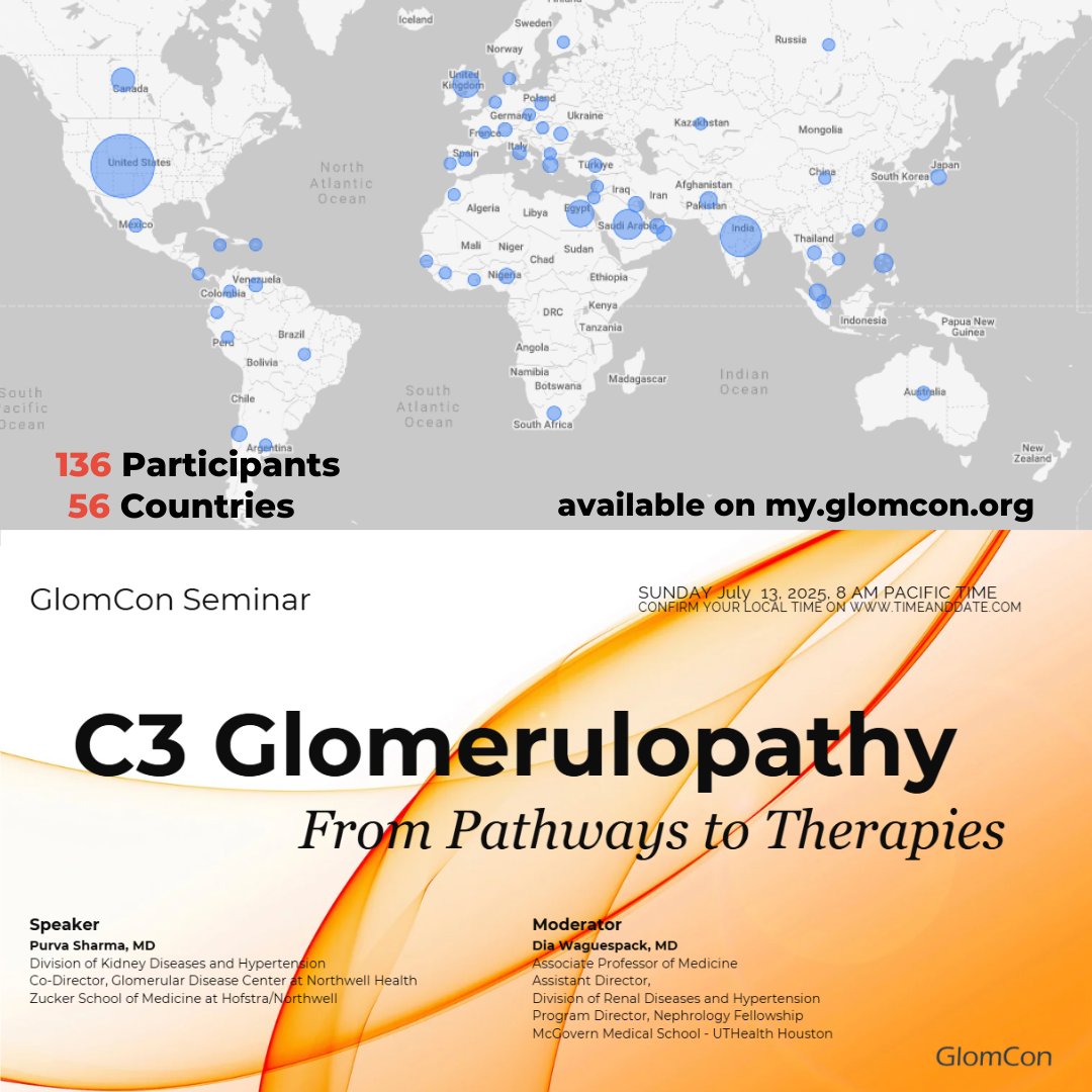 GlomCon's tweet image. C3 Glomerulopathy: From Pathways to Therapies by Dr. Purva Sharma
Total live participants: 136
From 56 countries
Watch the session here 👉 my.glomcon.org
#GlomCon