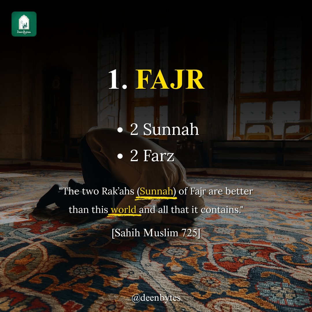 Deenbytes's tweet image. Salah is not just a ritual, It's your shield from sins &amp;amp; your path to Jannah. ✨(PT.1)

Fajr = Peace 🌙
Duha = Blessings 🌸
Zuhr = Protection 🛡️
Asr = Paradise Promise 🕌
Maghrib = Calmness 🌅
Isha = Half-night Reward 🌌

#DeenBytes #SalahReminder #PrayOnTime #IslamicMotivation