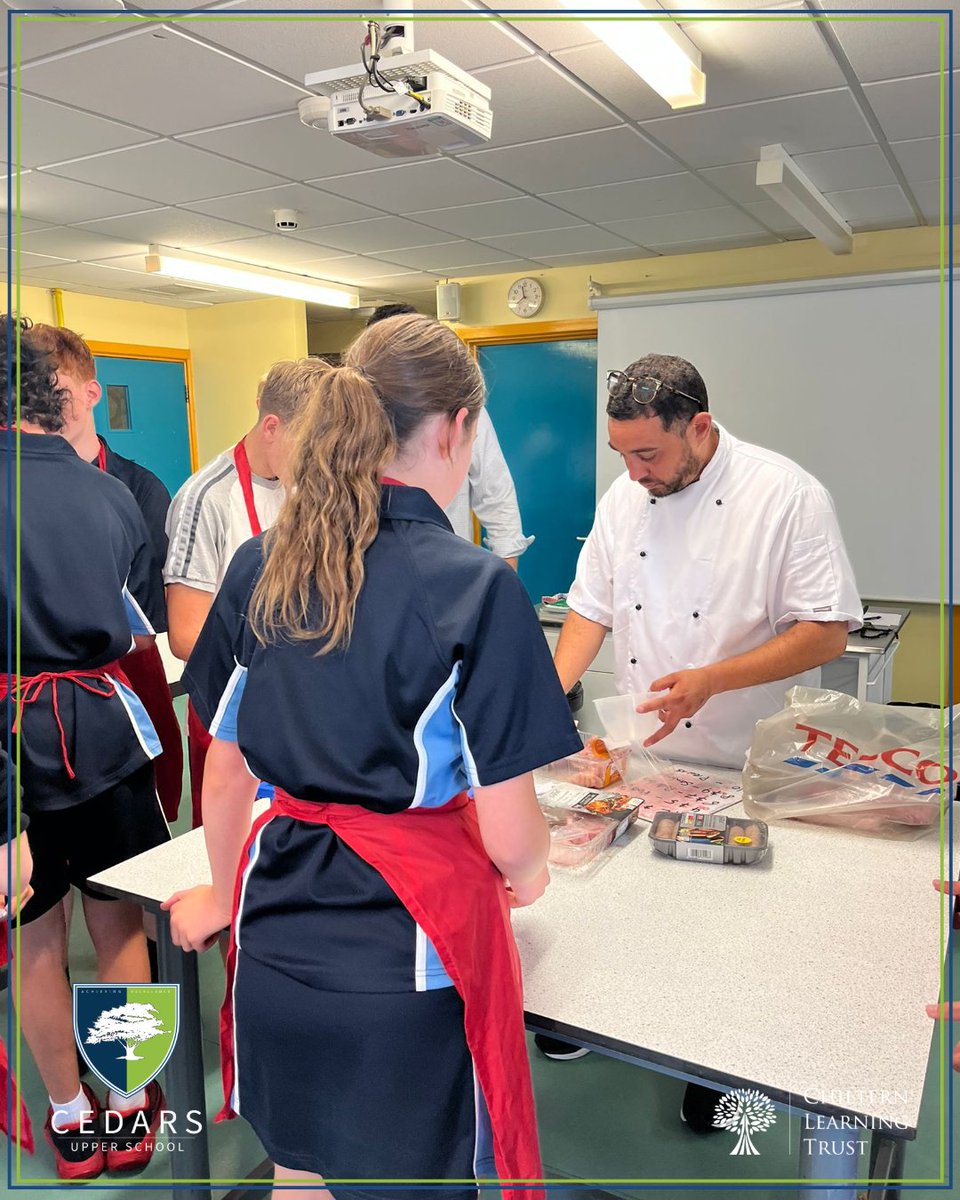 Cedars_Upper's tweet image. Mr Chopra&apos;s lesson today is buzzing with a &apos;Ready, Steady, Cook&apos; 🫑🍎 theme and a thrilling mystery box of ingredients! Even the staff are joining in the fun! 🍳