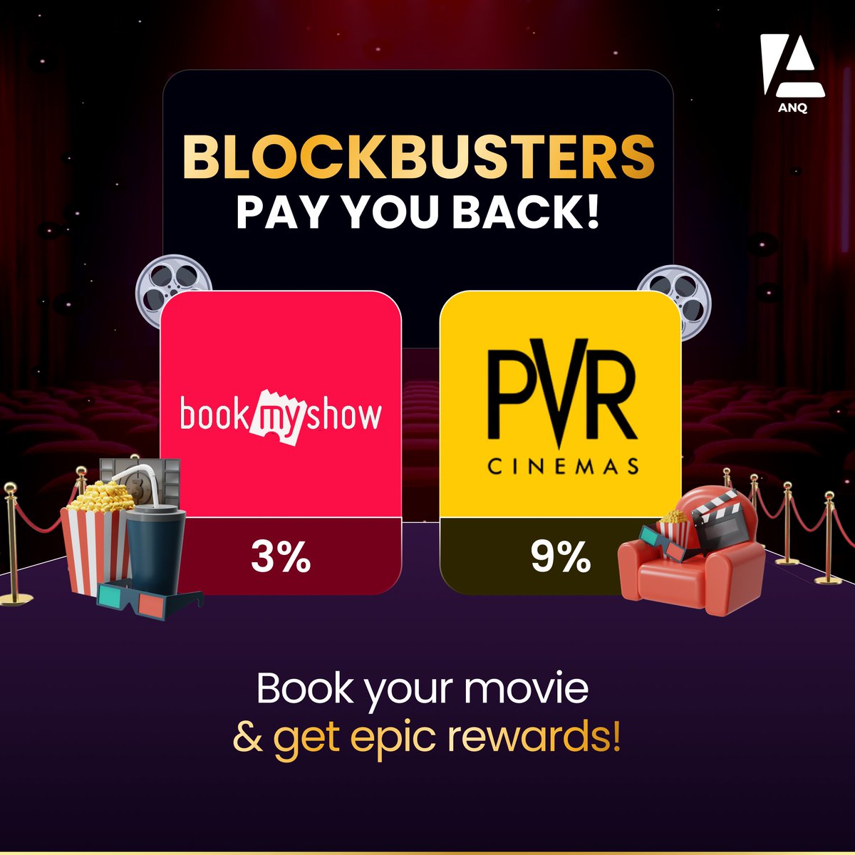 🎬 Blockbusters pay you back!

Book your movie → Get epic rewards in BTC, Gold &amp; more 💸

Only on Anq.

<a href="/bookmyshow/">BookMyShow</a>  <a href="/_PVRCinemas/">P V R C i n e m a s</a>  

#MovieNight #AnqRewards #Bitcoin #aptos #digitalgold
