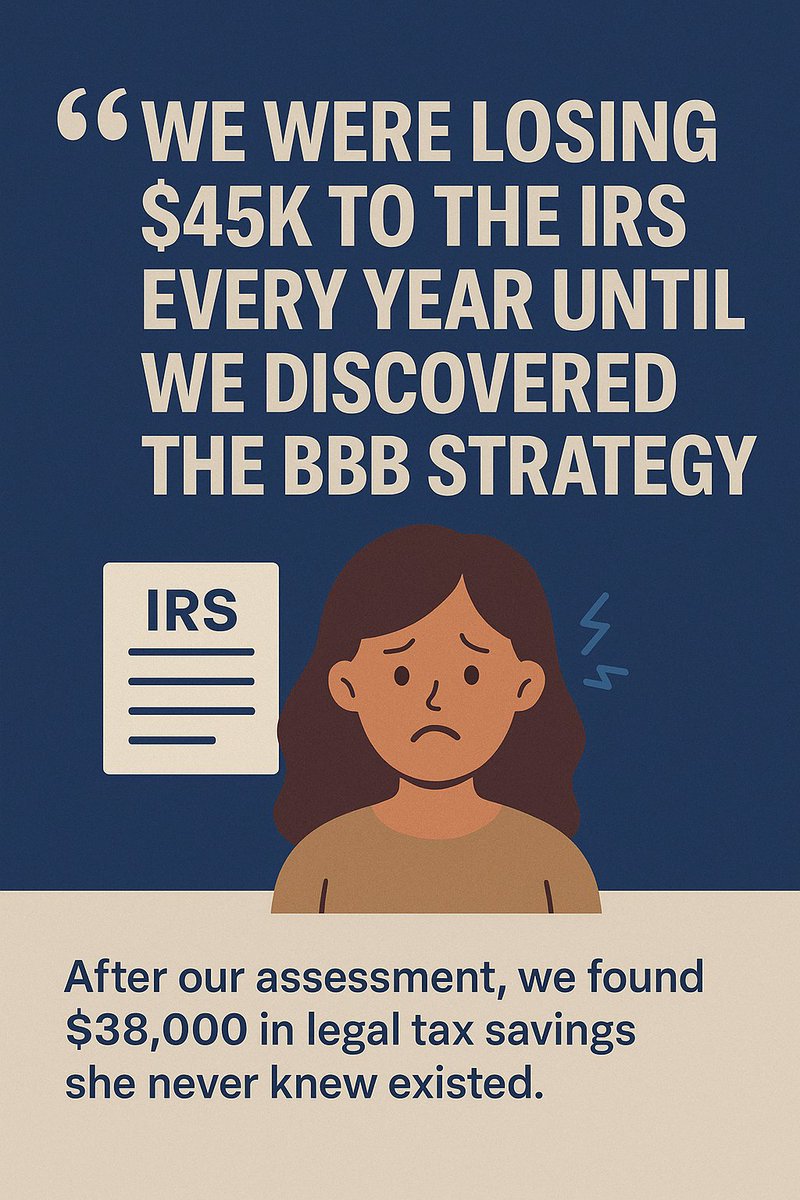 JoseCar06872532's tweet image. Client Story - $45K to the IRS every year.Then she found the BBB strategy.
➡️ $38,000 in legal savings uncovered.
DM “BBB” to find out what your tax return is hiding.
#TaxSavings #TaxProTips