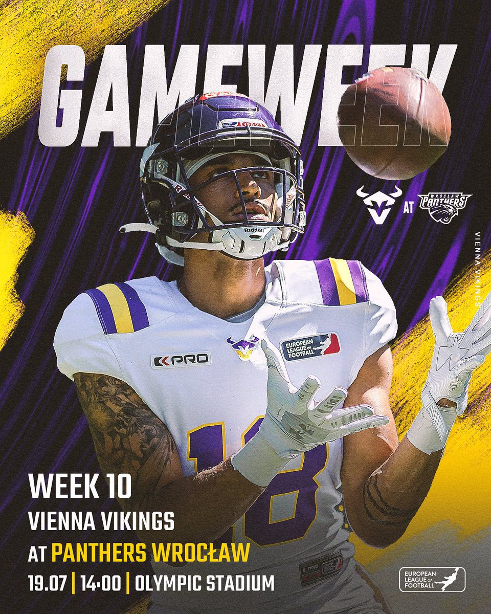Vienna Vikings (@viennavikings) on Twitter photo ITโS GAMEWEEK. ๐๐ค
๐ #ELF2025 Week 10 #VIKatWPA
๐ 19.07.2025 | 14:00
๐ <a href="/pantherswroclaw/">Panthers Wrocลaw</a>
๐ Wroclaw, Poland
๐บ <a href="/puls24news/">PULS 24</a>, joyn.at & via <a href="/ELF_Official/">European League of Football</a> gamepass worldwide on <a href="/dazngroup/">DAZN</a>
#PurpleReign #ViennaVikings
๐ธ <a href="/HJirgal/">hannes jirgal</a> ๐จโ๐จ fi.skalski ITโS GAMEWEEK. ๐๐ค
๐ #ELF2025 Week 10 #VIKatWPA
๐ 19.07.2025 | 14:00
๐ <a href="/pantherswroclaw/">Panthers Wrocลaw</a>
๐ Wroclaw, Poland
๐บ <a href="/puls24news/">PULS 24</a>, joyn.at & via <a href="/ELF_Official/">European League of Football</a> gamepass worldwide on <a href="/dazngroup/">DAZN</a>
#PurpleReign #ViennaVikings
๐ธ <a href="/HJirgal/">hannes jirgal</a> ๐จโ๐จ fi.skalski