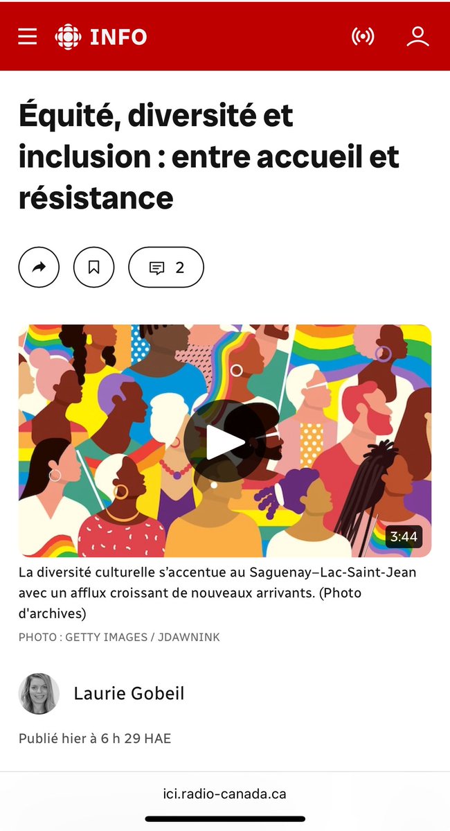 Chatelim's tweet image. À peu près tout m’insupporte dans ce reportage de Radio-Canada, qui laisse entendre que les enjeux liés à l’équité, la diversité et l’inclusion (EDI) deviennent plus pressants que jamais alors que la diversité culturelle s’accentue au Saguenay–Lac-Saint-Jean.
D’abord, il y a…