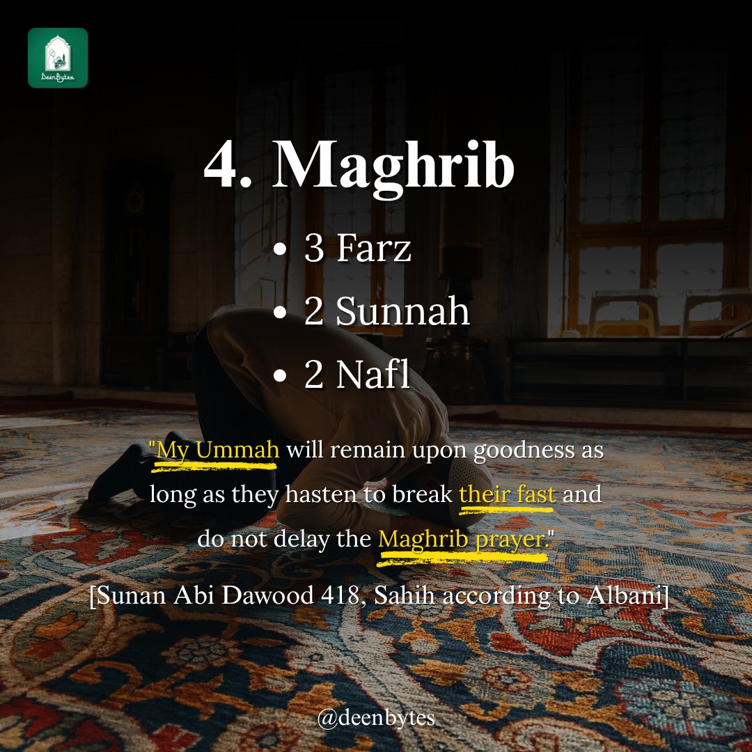Deenbytes's tweet image. Salah is not just a ritual, It's your shield from sins &amp;amp; your path to Jannah. ✨(PT.2)

Fajr = Peace 🌙Duha = Blessings 🌸Zuhr = Protection 🛡️Asr = Paradise Promise 🕌Maghrib = Calmness 🌅Isha = Half-night Reward 🌌
#DeenBytes #SalahReminder #PrayOnTime #IslamicMotivation
