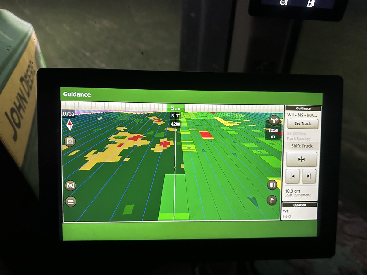 VR N using production zones based on Biomass, yield/protein data and soil types. Good fun seeing it reflect what’s visible from the seat.