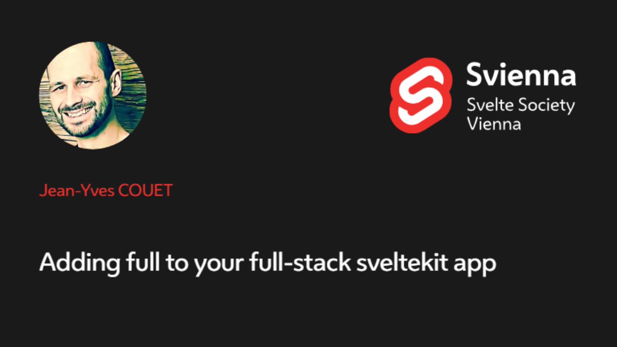 SvelteSociety's tweet image. "Adding full to your full-stack SvelteKit app" from last month's Svelte Society meetup in Vienna by Jean-Yves COUET is now available on our YouTube channel. Watch it here: youtube.com/watch?v=A3cqzv…