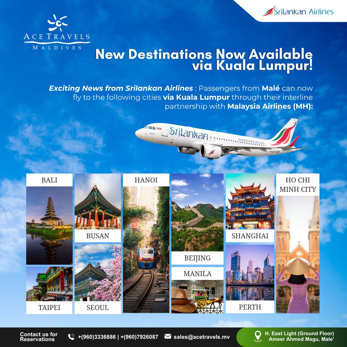 Exciting news from SriLankan Airlines ! ✨

✨Contact us for reservations: atsapp/Viber +(960)7926087 or call us on +(960)3336886.

#FlyAceFly #AcetravelsMaldives #SrilankanAirlines