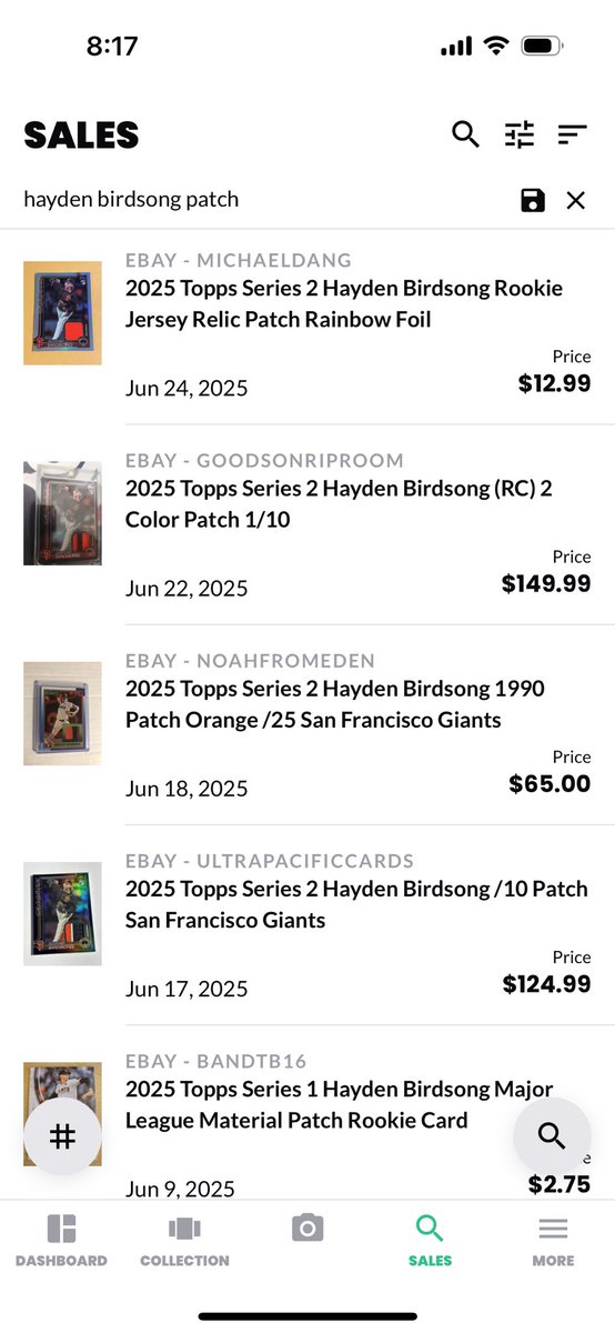 KingOfTheSea113's tweet image. Freshly pulled Hayden Birdsong Patch /50
No direct comps, rainbow foil went for $13 and /25 went for $65
Thinking somewhere in the middle, could do $25 shipped