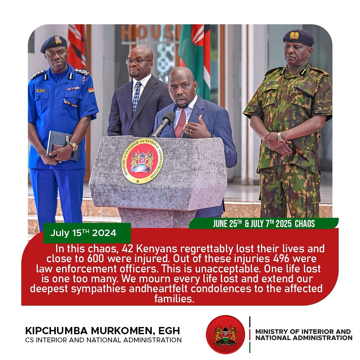 “One life lost is one too many”- Interior CS Kipchumba Murkomen