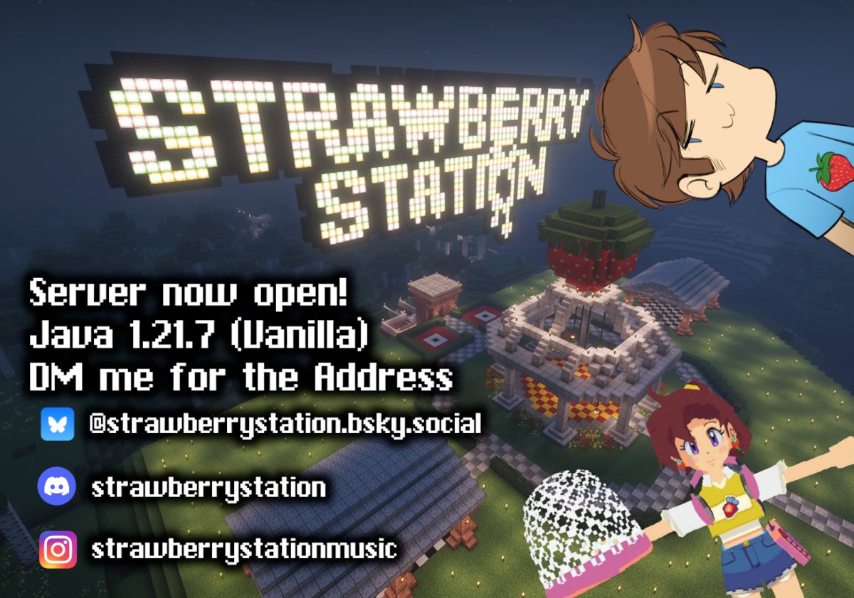Minecraft Server now live.🍓I don't check DMs here because it's a bot-infested cesspool, but here's where you can message me for the server address!