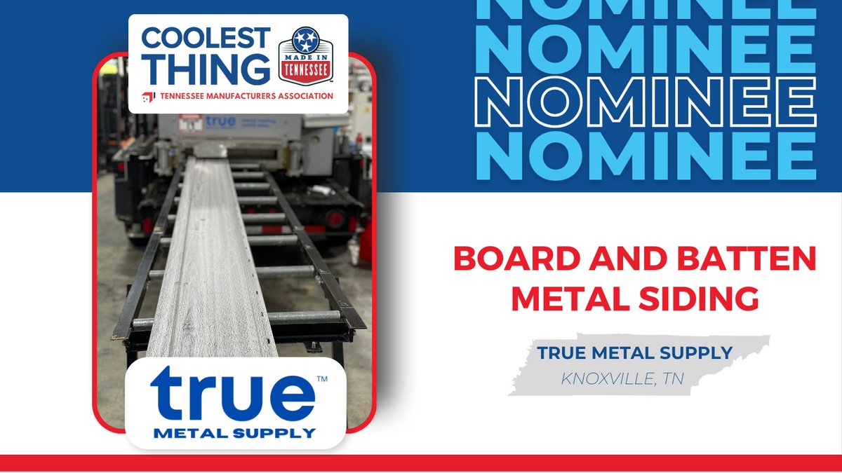 truemetalsupply's tweet image. Exciting news! Our Board & Batten Metal Siding has been nominated in the Coolest Thing Made in Tennessee contest! If you have a moment, your vote would mean the world to us! 👉 coolestthingmadeintn.com Voting starts at 9 AM EST! #CoolestThingMadeInTN
Thanks so much for your…