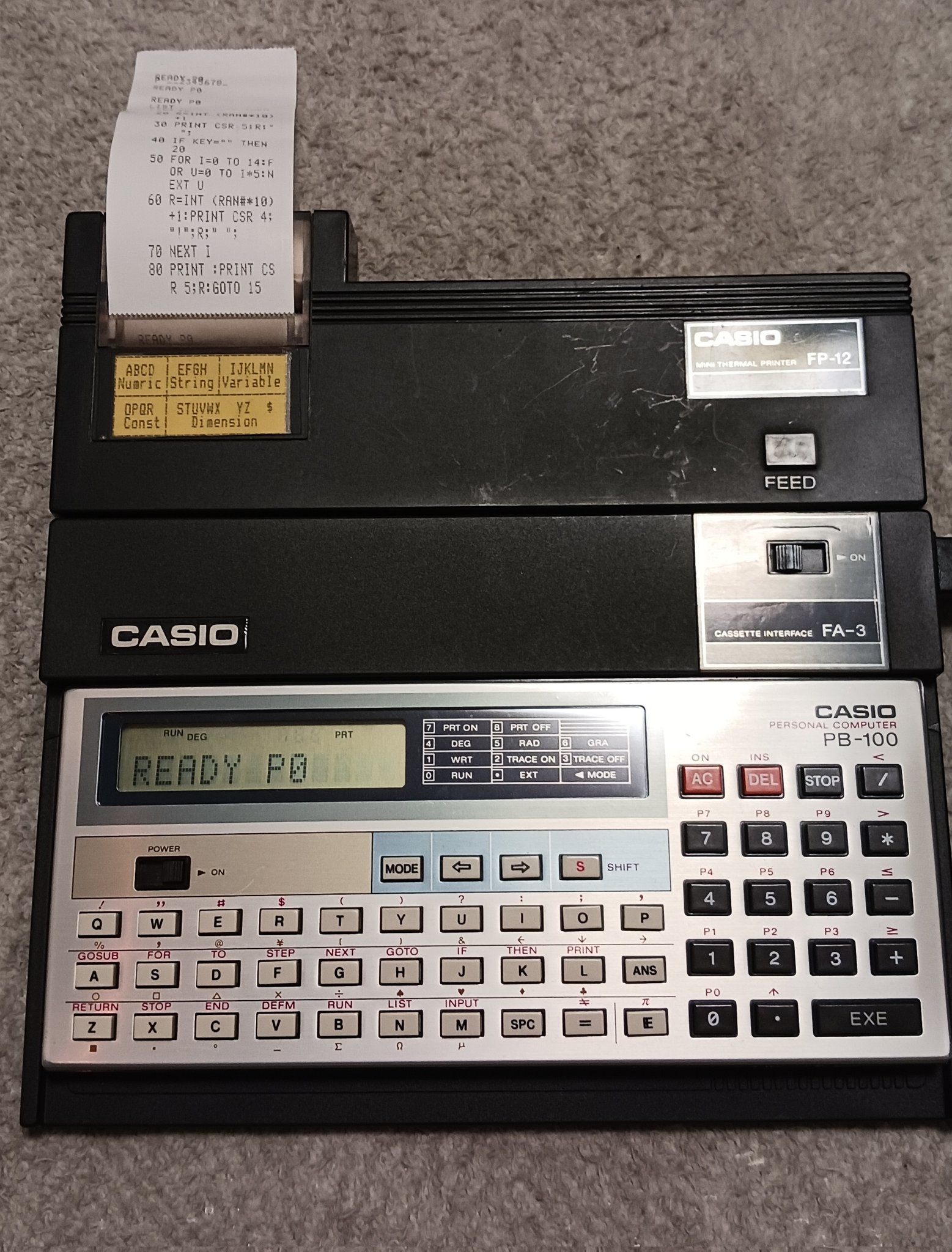 ポケコン CASIO PB-100 本体・取説、周辺機器、解説書セット（中古） ポケコン CASIO PB-100 本体・取説、周辺機器、解説書セット（中古