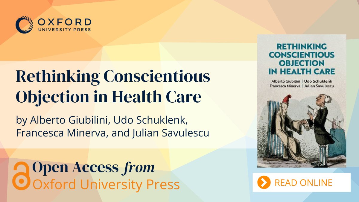 Discover "Rethinking Conscientious Objection in Health Care," the #OpenAccess book that explores why professional obligations should take precedence over personal conscience in health care.

Find out more: oxford.ly/3GygTjN