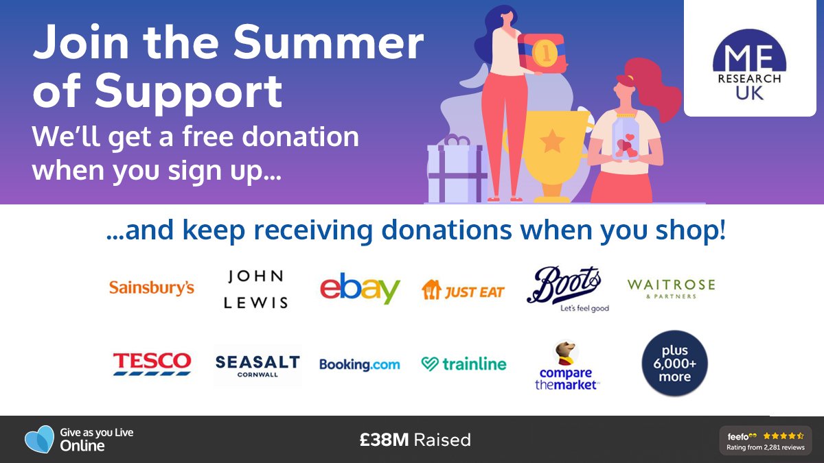 MEResearchUK's tweet image. Help ME Research UK reach our summer fundraising goals with your everyday online shopping! It only takes 2 minutes to join @giveasyoulive so start raising FREE donations today! tinyurl.com/3utdfxam