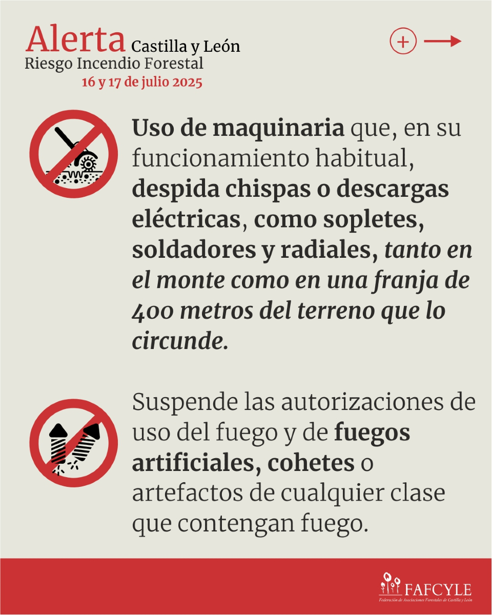 fafcyle's tweet image. La Junta declara alerta de riesgo de incendios forestales por causas meteorológicas los días 16 y 17 de julio en toda la Comunidad
Entre todos podemos reducir el riesgo de incendios este verano. ¡Gracias por tu compromiso y responsabilidad! 💚
Fuente: f.mtr.cool/kugyfncnrm