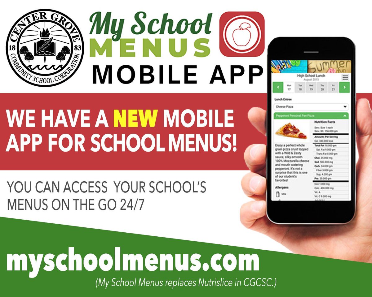 center_grove's tweet image. Center Grove Schools is changing to a new menu app for the 2025-26 school year.
 ➡ 'My School Menus' replaces Nutrislice. 
🔗 More info on our website at centergrove.k12.in.us/CGFoodService. 

#SchoolMenus #CenterGrove #SchoolLunch #SchoolBreakfast #CGFoodService