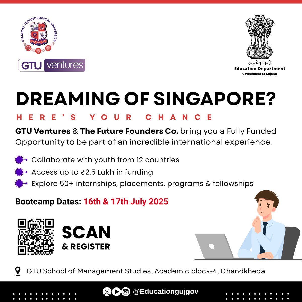 Dreaming of Singapore?
Here’s your chance!

GTU Ventures &amp; The Future Founders Co. bring you a Fully Funded Opportunity to be part of an incredible international experience!

📅 Bootcamp Dates: 16th &amp; 17th July

🚀 Don’t miss out — Register Now - forms.gle/XHDVHy92wzBgFj…

#GTU
