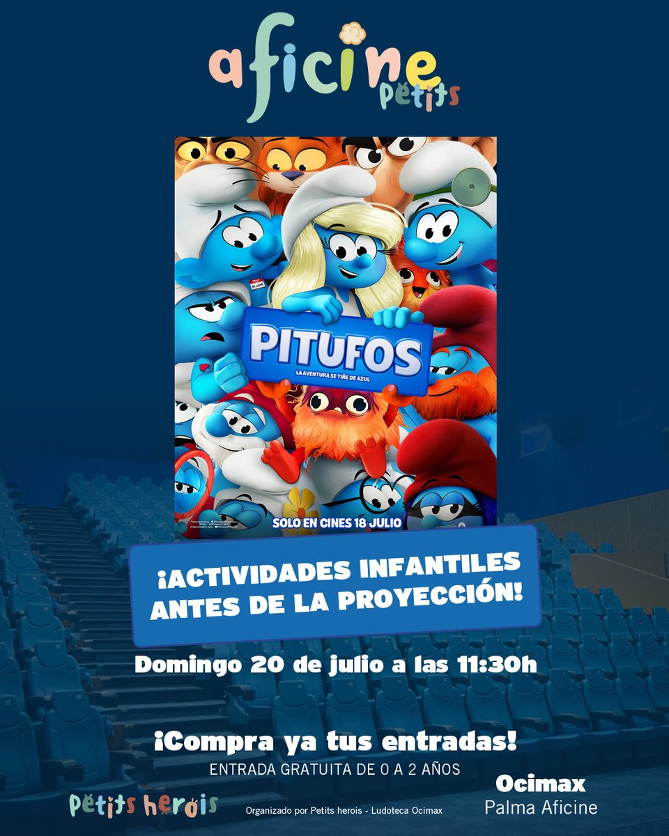 ¡ATENCIÓN FAMILIAS!
💙¡TENEMOS SESIÓN ESPECIAL CON PETITS HEROIS!
Domingo 20 de julio en Ocimax Palma. Sesión de #AficinePetits con la proyección de la nueva película de los #Pitufos. ¡Entradas ya disponibles!
¿Estás listo para una aventura azul?
aficine.com/eventos/aficin…