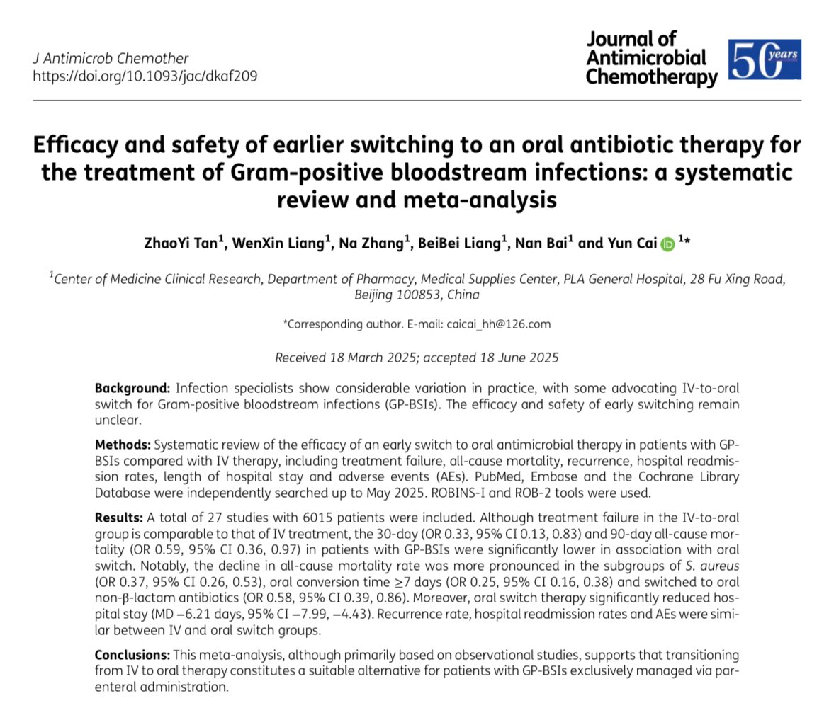 AliSMV7's tweet image. Efficacy and safety of earlier switching to an oral antibiotic therapy for the treatment of Gram-positive bloodstream infections
doi.org/10.1093/jac/dk…