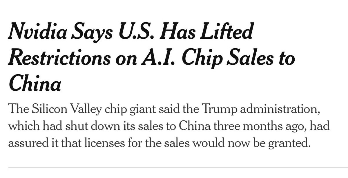 US policy should make it harder, not easier, for China to close the gap in the most critical technology of our times. The H20 isn’t the most powerful chip, but its memory capabilities make it essential for running today’s AI. This is a gift to China’s ambitions for AI adoption.