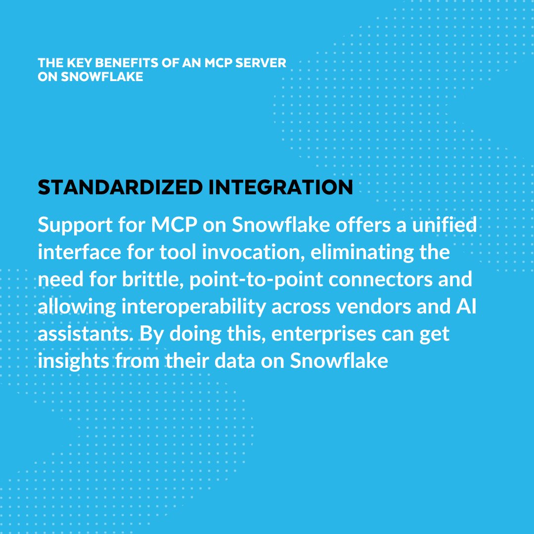 Snowflake's tweet image. AI just got smarter for the enterprise—and it&apos;s redefining data interaction.

Model Context Protocol (MCP) servers are redefining how AI agents connect with enterprise data, driving efficiency like never before. And, we&apos;re thrilled to be a cornerstone data partner for…
