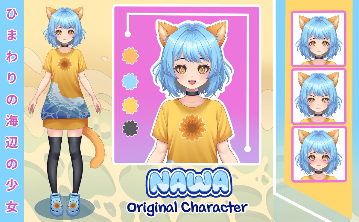 NawaProject_IDN's tweet image. Hi everyone, I&apos;m Nawa, an orange cat. I&apos;m a girl who lives by the beach, and I love sunflowers 😍🌻. I love sunflowers because people say I&apos;m as warm as a sunflower blooming in the morning 🌞. So after this, I&apos;ll tell you my story.

#originalcharacter #Vtuber