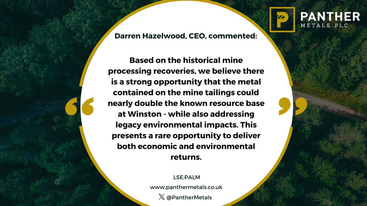 Panther Metals Plc (@panthermetals) on Twitter photo Tailings Sampling Programme Underway at Winston Project, #PALM CEO <a href="/darrenhazelwood/">Darren Hazelwood</a> commented:
"This tailings sampling programme is the first step in adding significant value to the Winston Project."
Read more: buff.ly/VskSlje
#PALM #Tailings Tailings Sampling Programme Underway at Winston Project, #PALM CEO <a href="/darrenhazelwood/">Darren Hazelwood</a> commented:
"This tailings sampling programme is the first step in adding significant value to the Winston Project."
Read more: buff.ly/VskSlje
#PALM #Tailings