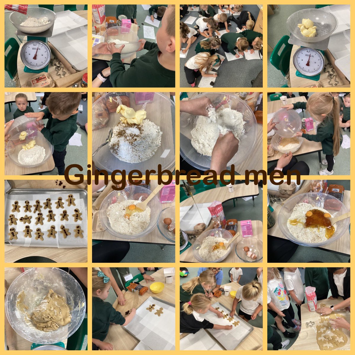 GatesPenguins's tweet image. Today we made gingerbread men linked to our book last week. We followed a recipe and thought about the different ingredients we would need. We can’t wait to eat them at snack time. #thegateseyfs