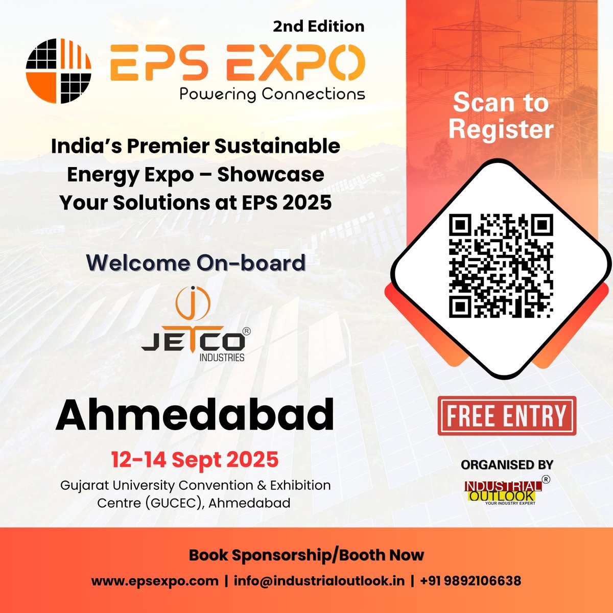 indusoutlook's tweet photo. #EPSExpo2025 #JetcoIndustries #AhmedabadExpo2025 #PoweringConnections #SolarExpoIndia #CleanEnergyIndia #ElectricalInnovation #GreenEnergyExpo #EnergyNetworking #IndustrialOutlook #EnergyBusinessIndia #TechForTomorrow #FreeExpoPass #EnergySolutionsExpo https://t.co/2pPySCx96D