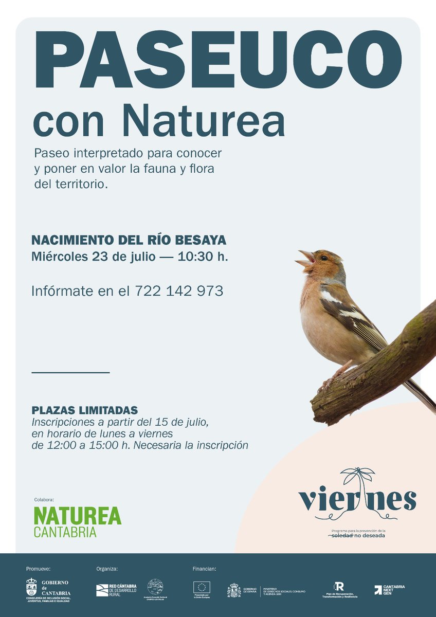 ProgramaViernes's tweet photo. Inscripciones abiertas para el #Paseuco por el nacimiento del #RíoBesaya con el equipo de @NatureaCant. Os esperamos el 23 de julio para descubrir el territorio. Más información en el 722 142 973. #ProgramaViernes #Prevención #Comunidad #CampooLosValles https://t.co/mQjmuv7QbW https://t.co/w0YYr7Lnyn