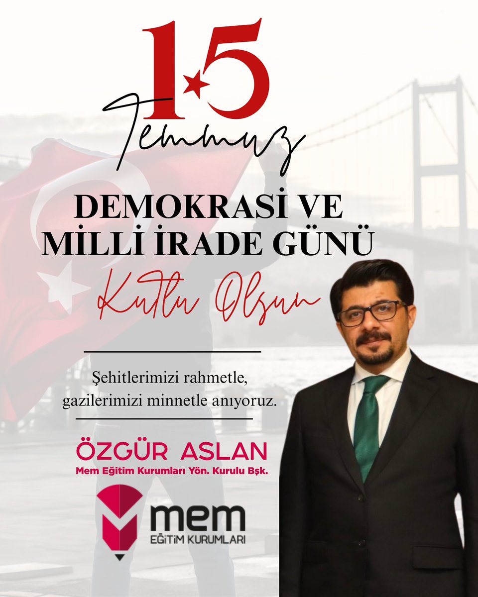 15 Temmuz'u unutmadık, unutmayacağız...

15 Temmuz Demokrasi ve Milli Birlik Günü'nde, tüm şehit ve gazilerimizi saygıyla anıyoruz.