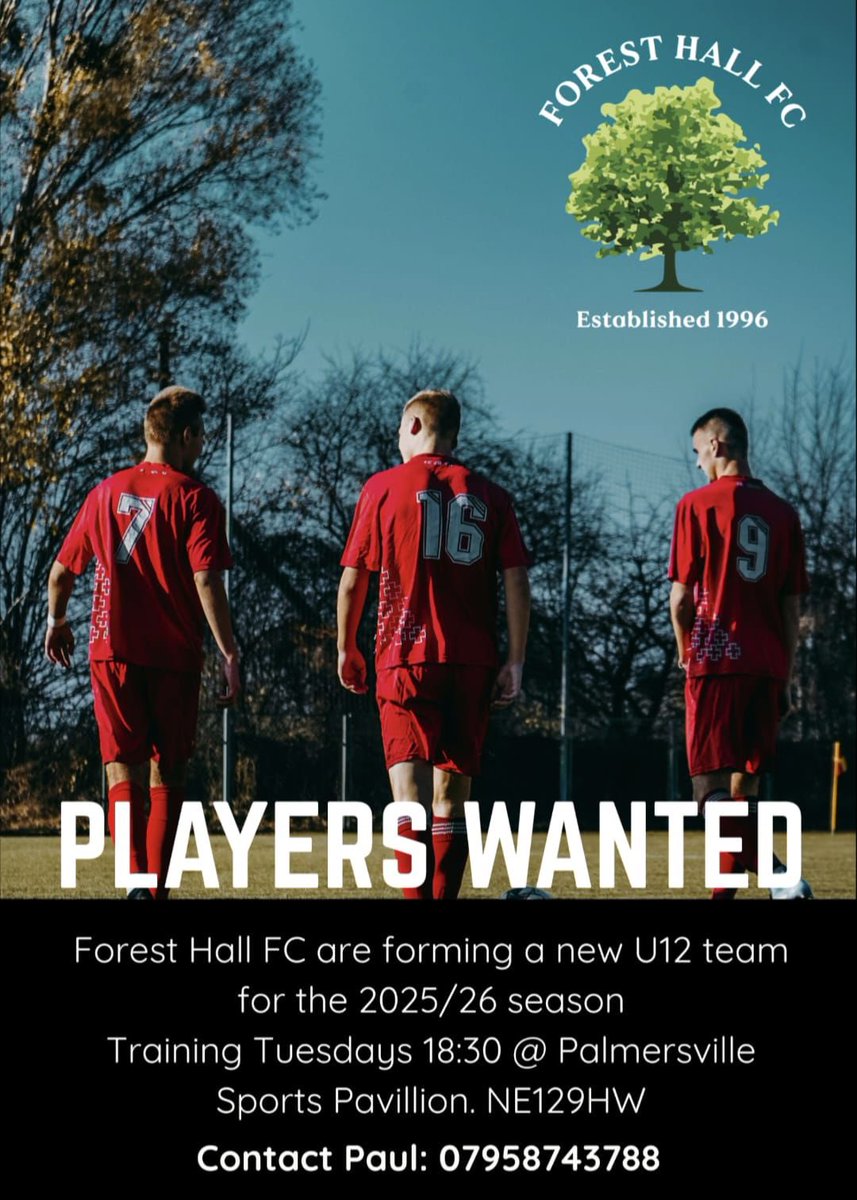 Join our club!⚽️🌳⚽️🌳⚽️
Our newly formed U12’s are looking to add to their squad.
Parents/guardians get in touch with Paul for more info