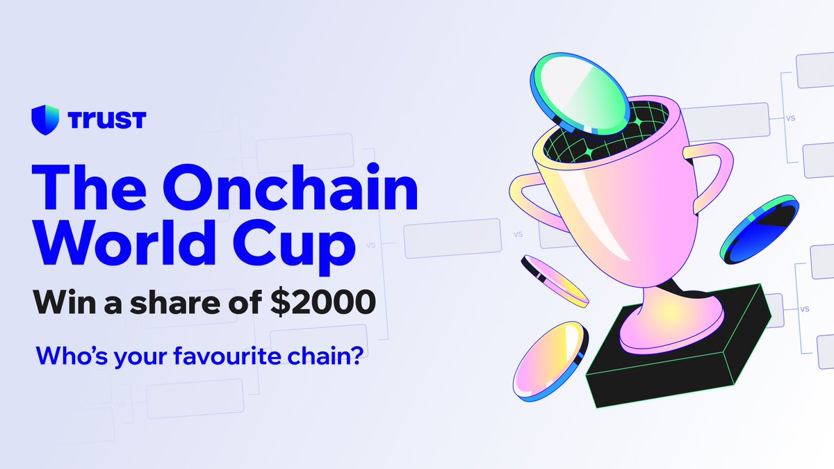 🏆 The Onchain World Cup is LIVE 

16 chains, 5 rounds &amp; knockout polls where you decide the winner!

🔓 Powered by Trust Wallet, built for 100+ chains.

💰$2000 up for grabs with daily chances to win.

See below on how to qualify ⬇️