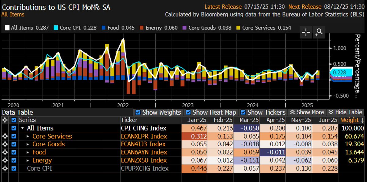 June CPI confirms our view: goods are quietly starting to reinflate, but disinflation in services and housing still dominates the overall picture. 

That’s the sweet spot—reflation brewing beneath the surface, but not enough to provoke a hawkish pivot. Ideal setup for a portfolio