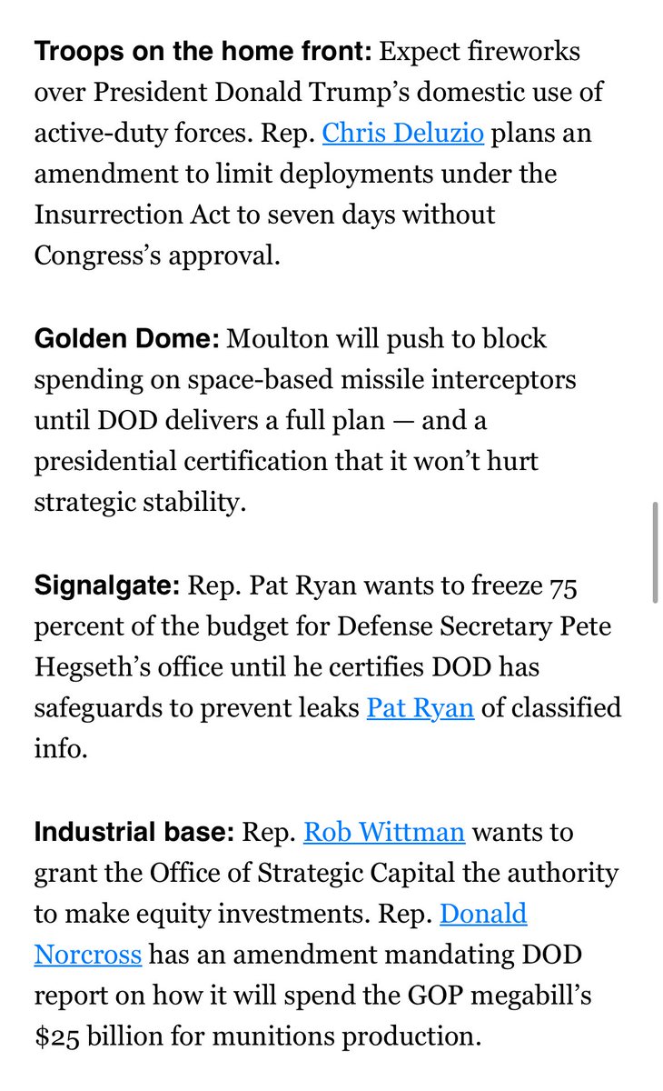 NEW: NDAA markup day is here.

We preview the action expected today in House Armed Services in <a href="/morningdefense/">Morning Defense</a> — including Dem amendments on Qatar/Air Force One, Signalgate, Golden Dome, and Ukraine among other debates.