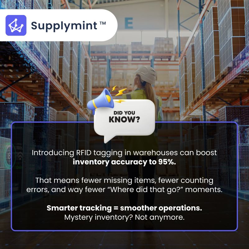supplymint's tweet image. Warehouses using RFID tagging achieve up to 95% inventory accuracy — slashing lost items, miscounts &amp;amp; manual errors. Still relying on spreadsheets?
Supplymint helps brands unlock real-time visibility and automate every step of the supply chain.
supplymint.com