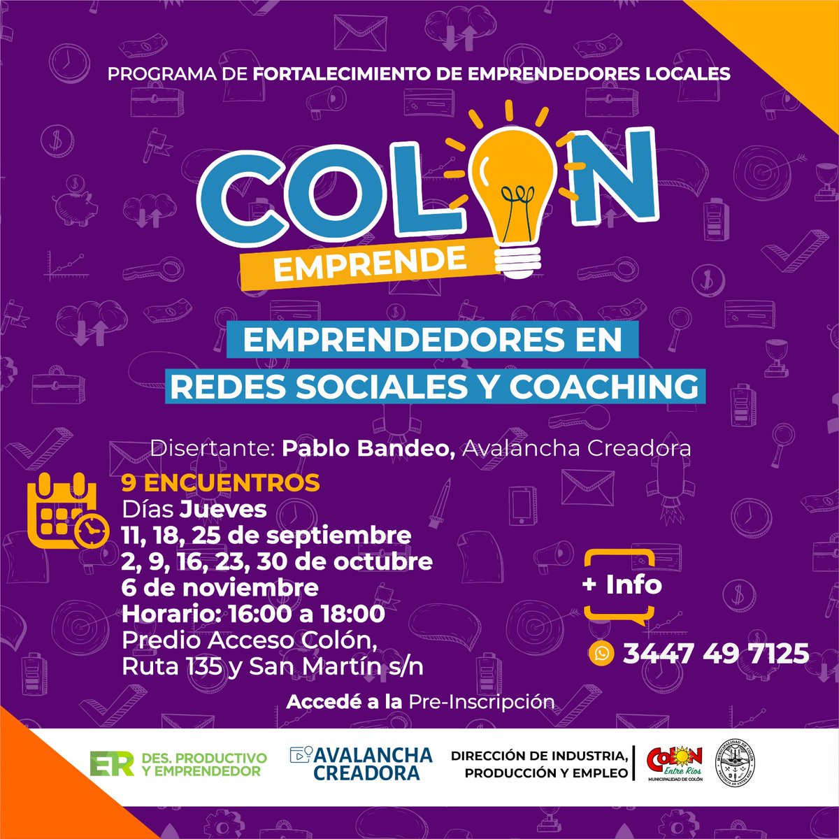 💡 #ColónEmprende | NUEVO CICLO DE CAPACITACIÓN PARA EMPRENDEDORES

📅 Agosto, septiembre, octubre y noviembre con capacitaciones en:
🔹 IA para emprendimientos
🔹 Redes sociales y ventas digitales
🔹 Creatividad e innovación
🔹 Diseño de stands y ferias

#MunicipalidadDeColón