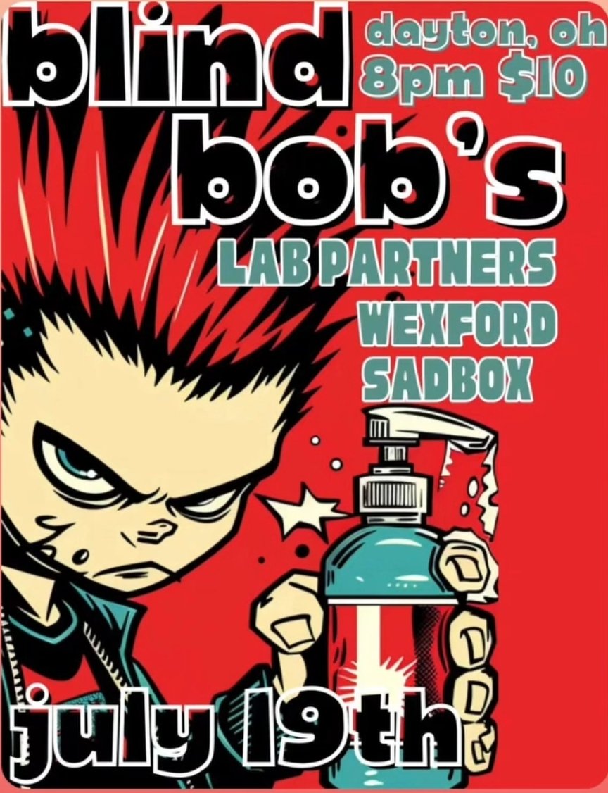 This Saturday at <a href="/blindbobs/">Blind Bob's</a> with <a href="/labpartners/">Lab Partners</a> and Wexford. It'll be a banger. We go on first at 9 PM. Come get some local music to feed your soul.