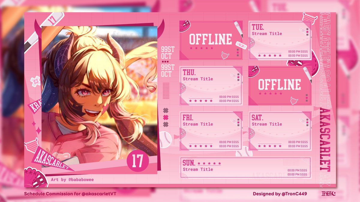 TronC449's tweet image. Schedule design for the lovely @akascarletVT ✨
The design is really fun :3
Thank you so muchhh.
#VGenComm #Troncgraphic