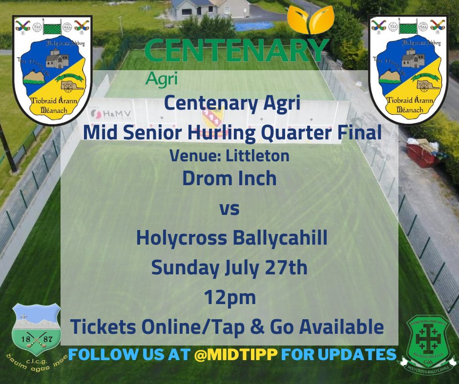 💙💛 Centenary Agri Mid SHC Quarter Finals 💙💛

Details have been confirmed for our Quarter Finals in the Centenary Agri Mid SHC. Two cracking matches await. 

A reminder that tickets will be available online shortly or you can tap and go on the gate. 💪💪